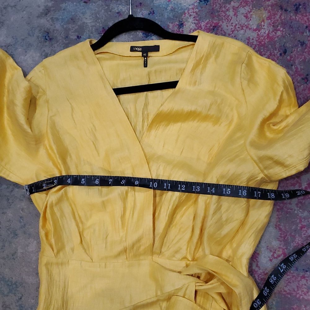 Maje Rifilo Yellow Linen Wrap Dress Size 42 Or 8 - Picture 15 of 16